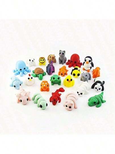 25件迷你动物系列，1套可爱的3D打印小动物，既能摆弄，又能装饰你的工作空间！这些迷你动物采用耐用、柔韧的材料制成，带来有趣又舒缓的触觉体验，非常适合作为礼物。