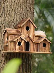 Outdoor Bird House - Natural Wooden Hummingbird And Red Sparrow Nest Box, Natural Wooden Hummingbird House, Hanging Solid Wood Bird Nest, Garden Outdoor Hummingbird Courtyard Decoration Garden Gifts, Pet Supplies - 棕色 - 查看 8