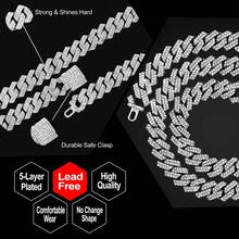 嘻哈男女款 14 毫米爪镶链项链 闪亮冰晶双排水钻密镶迈阿密菱形项链首饰 - 藍白 - 查看 4