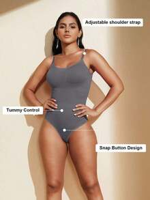 1pc Women Seamless Shaping Bodysuit With Thong Bottom, Slimming Bodyshaper Tummy Control Flat Belly Sheath Jumpsuit Shapewear Waist Trainer Shaper - 深灰色 - 查看 4