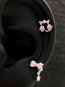 1 Pendiente de diamante rosa, pendiente colgante de conejo, zanahoria, gato y pez, pendiente de diamante de moda y temperamento femenino