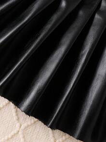 2 件套年轻女孩春秋时尚 PU 夹克和裙子套装，年轻女孩街头风皮裙套装 - 黑色 - 查看 6