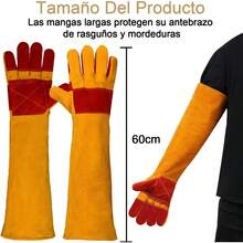 Guantes Largos Anti-Mordida para Animales de 60 cm, Guantes de Protección para Manipulación de Animales, Guantes de Cuero Duraderos para Perros, Gatos, Pájaros, Serpientes, Lagartos, Reptiles - 1 - Ver 5