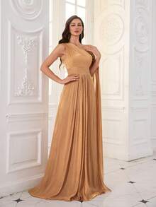 Rochie de seară maxi UNITHORSE pentru femei, cu umeri oblici, mâneci extra lungi, din imitație de lyocell, lucrată manual, cu flori tridimensionale, croială slim