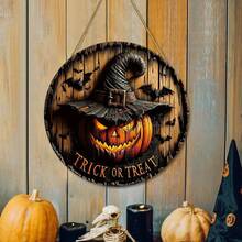 Décoration d'Halloween 2D Citrouille d'Halloween Sorcière Logo rond en bois Décoration créative Marque