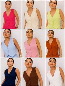 Plain Tailored Vest - The Sophisticated Choice For Work And Everyday Wear. - 淺藍色 - 查看 2