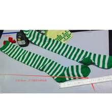 1 Pair Women's Green & White Striped Bow Decor Over-The-Knee Socks