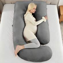 Pregnancy Pillow, Maternity Pillow For Pregnant Women 60 Inch, U Shaped Pregnancy Pillows For Sleeping, Full Body Pillow,Pregnant Women Must Have With Removable Cover, Black Velvet - Black - View 3