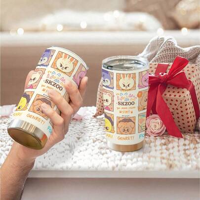 1pc 600ml SKZOO Cartoon Pattern 304 Stainless Steel Large Capacity Travel Mug.Throw Blanket. Comfy Throw Blanket. 20oz Insulated Water Bottle.Workout Water Bottle. Water Bottle For Gym Chairs Ideal For SKZOO Fans And As A Fun Gift