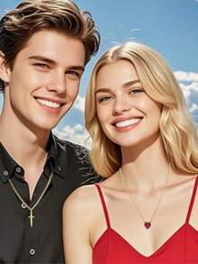 Matching Necklace For Couples Plated Sword And Heart Necklaces Set Dainty Zirconia Chain Pendant Jewelry Gifts For Him And Her - 金色 - 查看 3