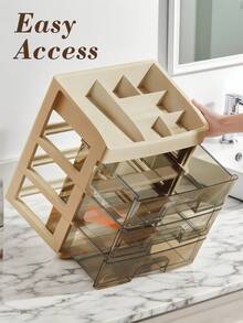 Stackable Clear Makeup Organizers, Display Cosmetic Organizer & Makeup Drawer Organizer, Skincare Organizer, Bathroom Counter Organizer, Cosmetic Storage For Dresser Countertop, Easy Storage For Lipstick, Vanity Organizer With Drawers For Cosmetics, Skincare, Brushes, Perfume, Ideal For Vanity, Desk, Office, Bathroom, Home Decor - 卡其色 - 查看 3
