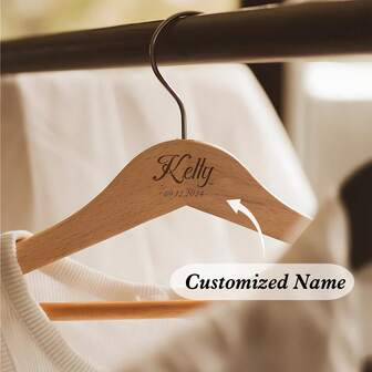 Personalized Customized Name Wooden Thick Clothes Hanger, Custom Engraved Bridal Wedding Dress/Groomsman, Bridesmaid Gift/Mother's Day/Father's Day Etching Gift, Handmade Clothes Hanger, Solid Wood Clothes Hanger, Housewarming Gift