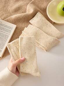 2 Paar Damen Punkte Garn Socken, einfach und lässig, Mittelhoch Socken, Crew Socken, dick & warm & weich & bequem, weiße Socken, Bodensocken in Zufallsfarben, geeignet für den täglichen Gebrauch und Ausflüge, für Herbst & Winter