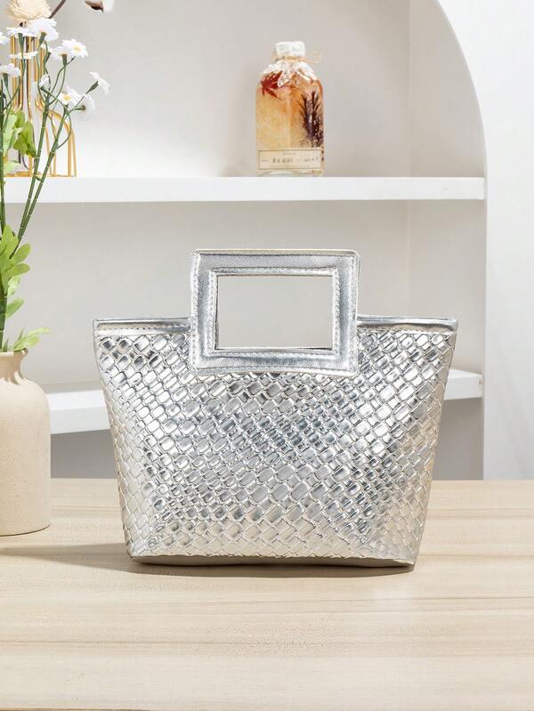 حقائب منسوجة على الطراز الأوروبي والأمريكي الجديد، حقائب سفر، حقائب تخزين محمولة عصرية، حقائب سهرة، حقائب تسوق منسوجة باللون الفضي، حقائب تسوق صغيرة، ضروريات للحفلات والأعراس، أفضل التوليفات، مناسبة تماما للنساء والفتيات والطلاب، للسفر والعطلات والشاطئ والمناسبات والهدايا والمهرجانات والحفلات