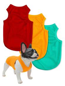 LUCKIE LABO 3pcs Polyester Solid Color Vest Set (red/yellow/green), Anti-flea, Reducing Hair Shedding, Insulating, Breathable, Suitable For Indoor And Outdoor For Cats And Dogs - Multicolor - View 13