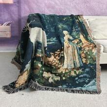 Outdoor Blanket With Deer & Girl Bohemian Jacquard Pattern - Picnic Blanket, Camping Blanket, Sofa Blanket, Nap Blanket, Air Conditioning Blanket, Wall Hanging, Thick & Soft, Non-Fading & Non-Pilling, Suitable For Home Decor And Outdoor Use, Christmas Decoration