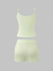 AiTyi 女式两件套服装，休闲时尚性感舒适运动短款上衣和短裤套装，适合日常穿着、毕业典礼、返校 - 酪梨綠 - 查看 8