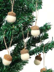 10个白色羊毛毡仿橡子挂饰，创意球形多用途装饰品，适用于节日派对、圣诞树顶饰、圣诞装饰、家居圣诞礼物、圣诞装饰品 - 彩色 - 查看 1