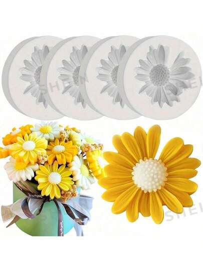 4 moldes de silicona con diseño de flor de margarita - Moldes DIY para velas aromáticas en taza/ornamentos de yeso perfumados, duraderos y fáciles de desmoldar para decoración del hogar y regalos
