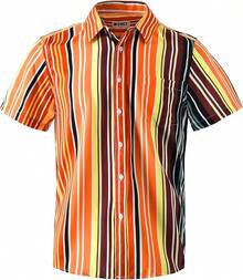 Mens Striped Shirt Casual Short Sleeve Button Down Summer Beach Shirt Tropical Hawaiian Shirtshalloween - Vàng08 - Xem 10