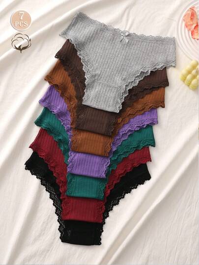 7pcs/Set Comfortable Striped Cotton Bikini Panties, Sexy Lingerie