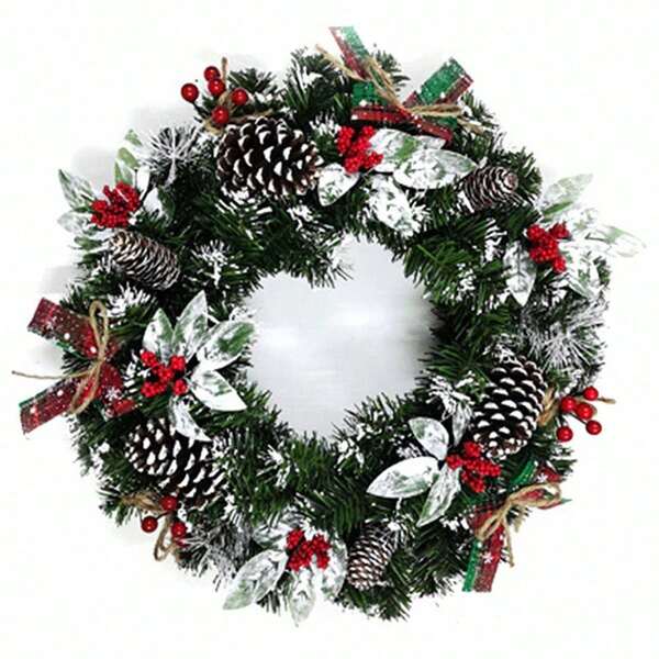 Decorações de Natal - Guirlanda de Natal artificial de 8 polegadas/11,81 polegadas para porta da frente Guirlanda de Natal com agulhas de pinheiro Pinhas Laço de frutas vermelhas Decorações penduradas de Natal para decoração de Natal, decoração de janela de casa, decoração de parede, decoração de casa