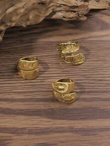 3pcs/Set Adjustable Size Alloy Vintage Cactus&Sun Moon Carving Pattern Ring Set For Women For Daily Decoration - Bronze - View 5