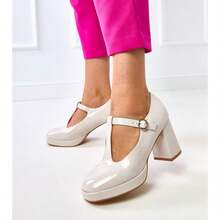 Beige Block Heel Shoes With Buckle Adaoha - Beige - View 2