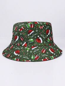 1 Stück Polyester Weihnachtsbaum & Weihnachtsmann Muster umkehrbarer Fischerhut, geeignet für Weihnachtspartys, Feierlichkeiten, unisex warm für den Winter