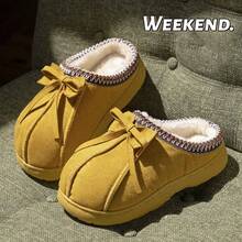 Modische & vielseitige süße Schleifen Plüsch Hausschuhe, warme Fütterung, dicke rutschfeste Sohle, einfach & bequem zum Tragen in Innenräumen im Winter