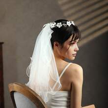 1pc Elegant Bridal Wedding Headpiece With 3D Floral Veil And Hair Comb, Romantic Short Double-Layer Veil, Valentine's Day Hair Accessory - 彩色 - 查看 6