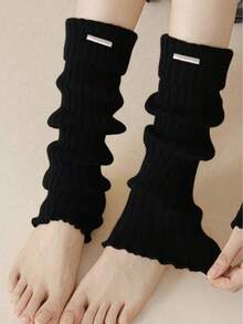 1/4 par de calentadores de piernas de punto acanalado de unicolor y aleatorio para mujeres, adecuados para otoño/invierno, color surtido al azar (sin clips de metal), cálidos