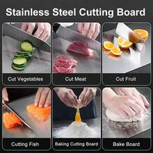 1 Heavy-Duty Stainless Steel Chopping Board - Double-Sided Kitchen Cutting Board, Non-Porous Surface, Easy To Clean - Suitable For Home, Camping, Holidays - Large Meat And Vegetable Cutting Board,  Holiday Cooking Supplies, Stylish Metal Design, Durable Kitchen Tool, Home Cooking, Modern Kitchen, Easy To Clean, Outdoor Enthusiasts. - 銀色 - 查看 5