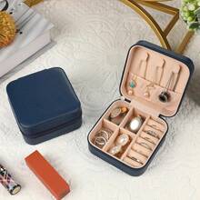 12Pcs Caja de Joyero Pequeño Organizador de Joyas, 10x10cm - Organizador de Joyas de Viaje, Portátil Alhajeros de PU para Anillos para Anillos, Pendientes, Collares y Reloj(Azul marino) - Azul marino - Ver 7