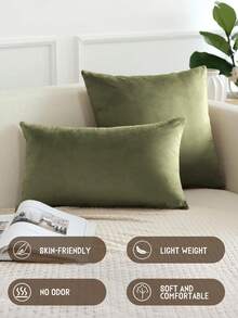 1/2/4pcs Solid Color Dutch Velvet Pillow Covers, Soft Decorative Cushion Covers, Bedding, Pillow Covers Only No Inserts, Multiple Colors And Sizes, Suitable For Sofa, All Season, Autumn Decor, 45*45 Cushion Covers, Room Decor, - Army Green - View 5