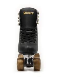 1 par de patines de ruedas de estilo deportivo retro con ruedas de PU resistentes al desgaste y amortiguación, protección de impacto de grado A, patines de ruedas dobles de cuero de PVC negro para exteriores