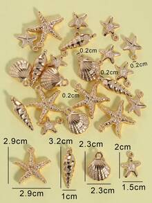 25pcs Assorted Gold Plated Starfish & Shell Pendants, DIY Jewelry Accessories For Necklace, Bracelet, Earrings - Yellow Gold - View 5