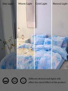 Bộ chăn ga gối đệm bằng vải lông chồn giả nhuộm loang mềm mại và ấm áp 1 món (1 chăn ga gối đệm + 2 vỏ gối), thích hợp cho phòng ngủ và phòng khách, có thể giặt bằng máy - Màu xanh lam - Xem 8