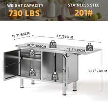 YODOLLA Stainless Steel Work Table, 57"X19.7" Commercial Worktable Kitchen Cabinets With Extend Panel & Adjustable Shelf, Heavy-Duty Kitchen Prep Table Workbench For Home, Restaurant, Garage And Hotel - Bạc - Xem 4