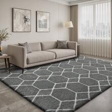 Sour Lemon Large Rugs Living Room, Hexagonal Pattern Area Rugs For Bedroom, Washable Anti Slip Shaggy Soft Rug, Fluffy Modern Carpets Mat Beside Area Rug, Best For Living Room, Bedroom, Study Room, Home Decor - White Grey - View 9