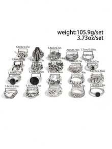 20pcs Punk Style Skull & Letter Design Rings Set, Casual Everyday Wear For Men