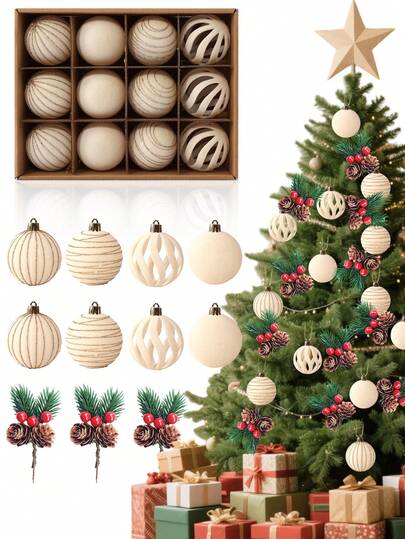 12pcs-Christmas Ball Ornaments, White Flocking Painted Ball Christmas Tree Decoration Ornaments Window Christmas Decorations Christmas Balls, Shatterproof Christmas Ball Ornaments, Xmas Balls Set For Holiday Wedding Christmas Party Decorations, Christmas Hanging Ornaments,Christmas Decoration For Home, New Year, Christmas Gift, Holiday Supplies, Home Decorations, Room Decorations, Holiday Decorations
