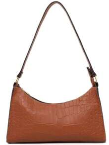 Women's Crocodile Baguette Bag Small Stylish Shoulder Crossbody Bag Small Cheap - 焦糖色 - 查看 1
