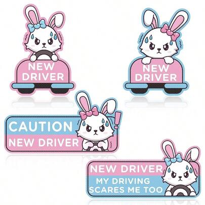 - Imn de coche para estudiantes, conductor de coche, 4 piezas de dibujos animados, conejo para estudiantes, conductor de coche, regalo de Navidad, Ao Nuevo, bonito cartel de  para