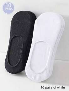 1/10 Pairs Unisex Casual Solid Color Short Sports Socks For Daily Wear - Black and White - View 9