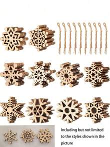 20个/10个未上漆木制雪花圣诞装饰品，带绳子的雪花挂件，手工制作，适合圣诞树装饰 - 彩色 - 查看 7