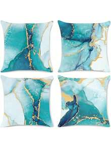 4pcs One-sided Printed Blue Marble Pattern Cushion Cover With Hidden Zipper, Minimalist Modern Style, Cushion Core Not Included, Suitable For Sofa Living Room Bedroom Decoration - cyan marble pattern - View 8