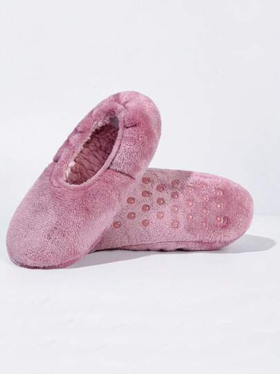 1 Pair Flannel Floor Leg Warmers, Solid Color, Warm, Soft, Thick, Non-Slip, Quiet Soft Bottom House Slippers, Suitable For Autumn/Winter, Cozy