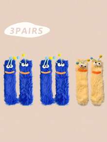 1/2/3 双女士趣味袜子、节日袜子、卡通袜子、毛绒袜子、节日袜子、中筒袜、大眼袜子、可爱袜子、保暖袜子 - 彩色 - 查看 64