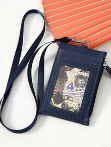 休闲仿皮卡包 - 1 件带挂绳的拉链证件包 - 无衬里可手洗女士钱包迷你钱包钱包学校用品卡包钱包返校用品 - 彩色 - 查看 13